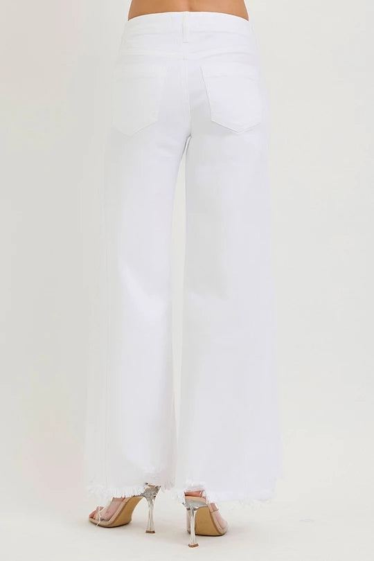 Tummy Control High Rise Palazzo Frayed Hem Pants