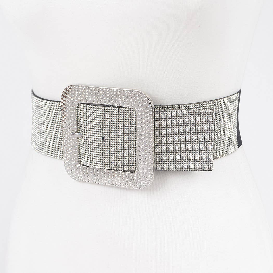 Rhinestone Buckle Plus Size Elastic Belt