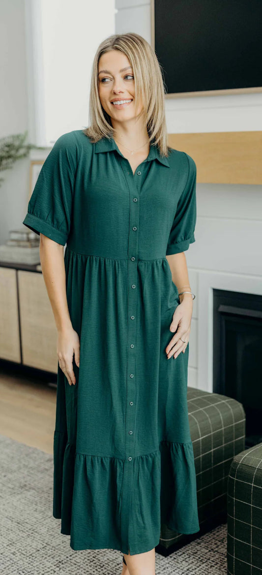 Ruffle Hem Button Front Maxi Dress-Leo - Talk of the Town