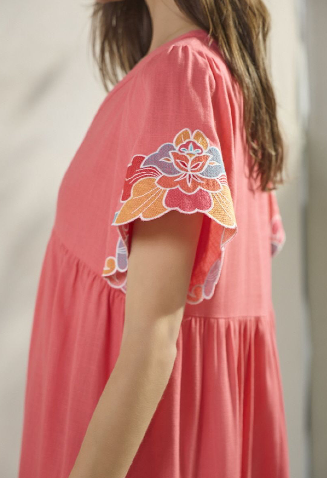 Linen Baby Doll Embroidered Dress