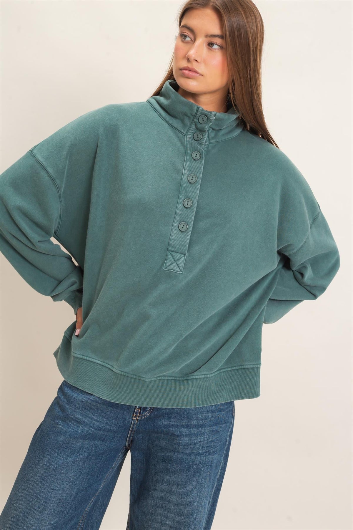 DZ-Mineral Wash Button Front Sweatshirt