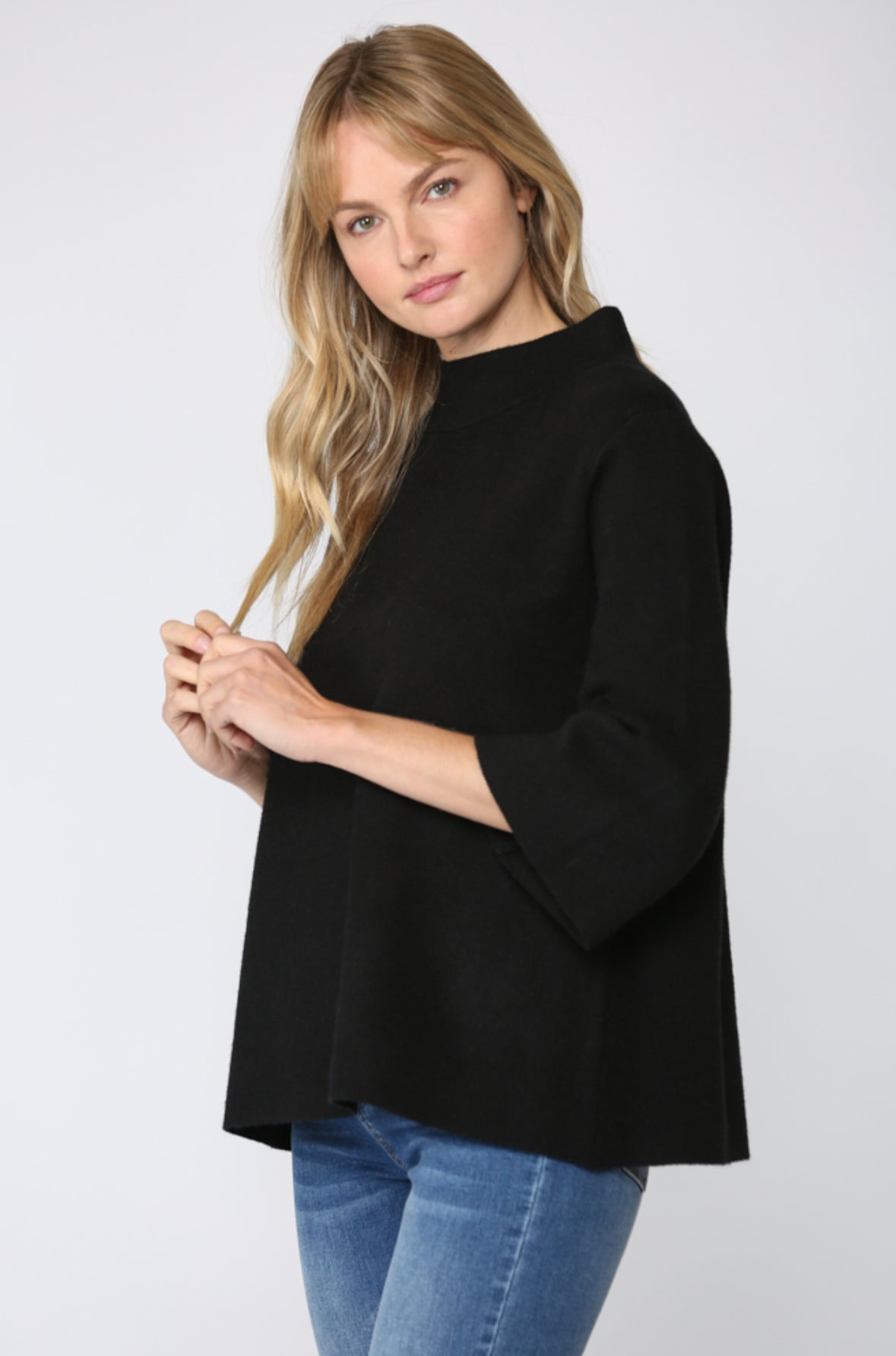 Mock Neck Pullover Bell Sleeve Sweater - Talk of the Town