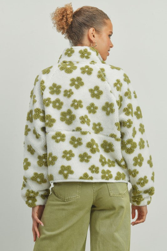 Daisy Flower Pattern Fleece Sherpa Jacket