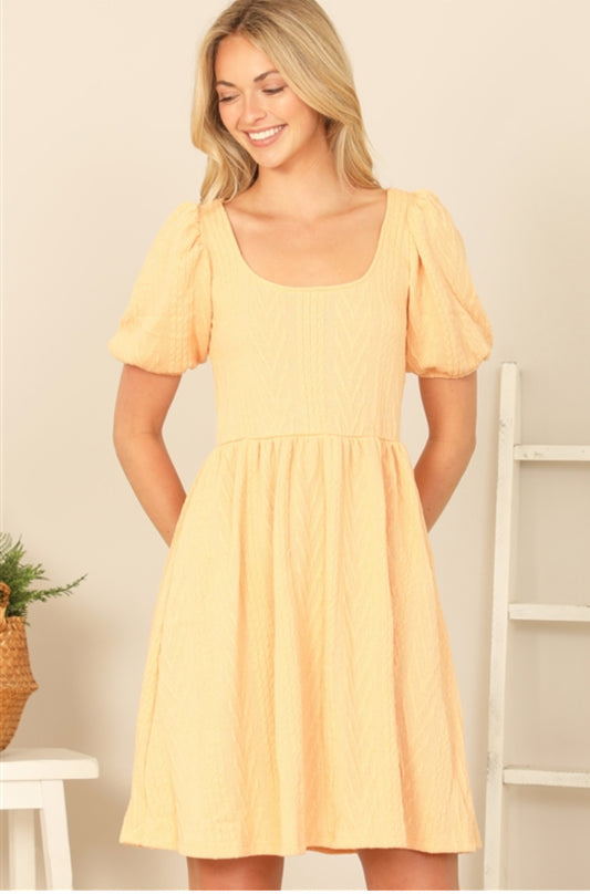 Pale Yellow Scoop Neck Ribbon Back Textured Solid Dress | USA Boutique Style