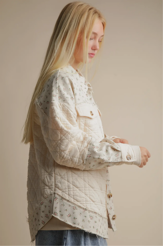 Oversized Floral Print Contrast Jacket - Talk of the Town