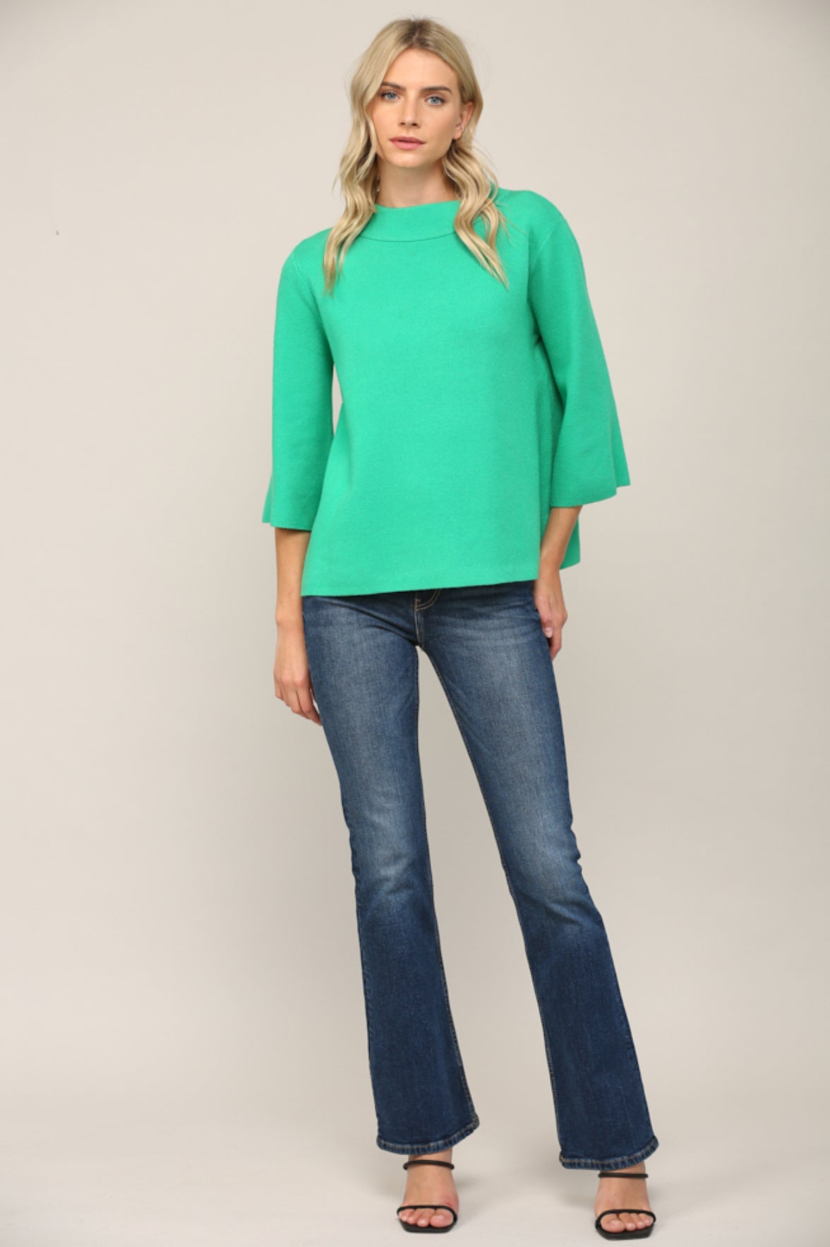 Mock Neck Pullover Bell Sleeve Sweater - Talk of the Town
