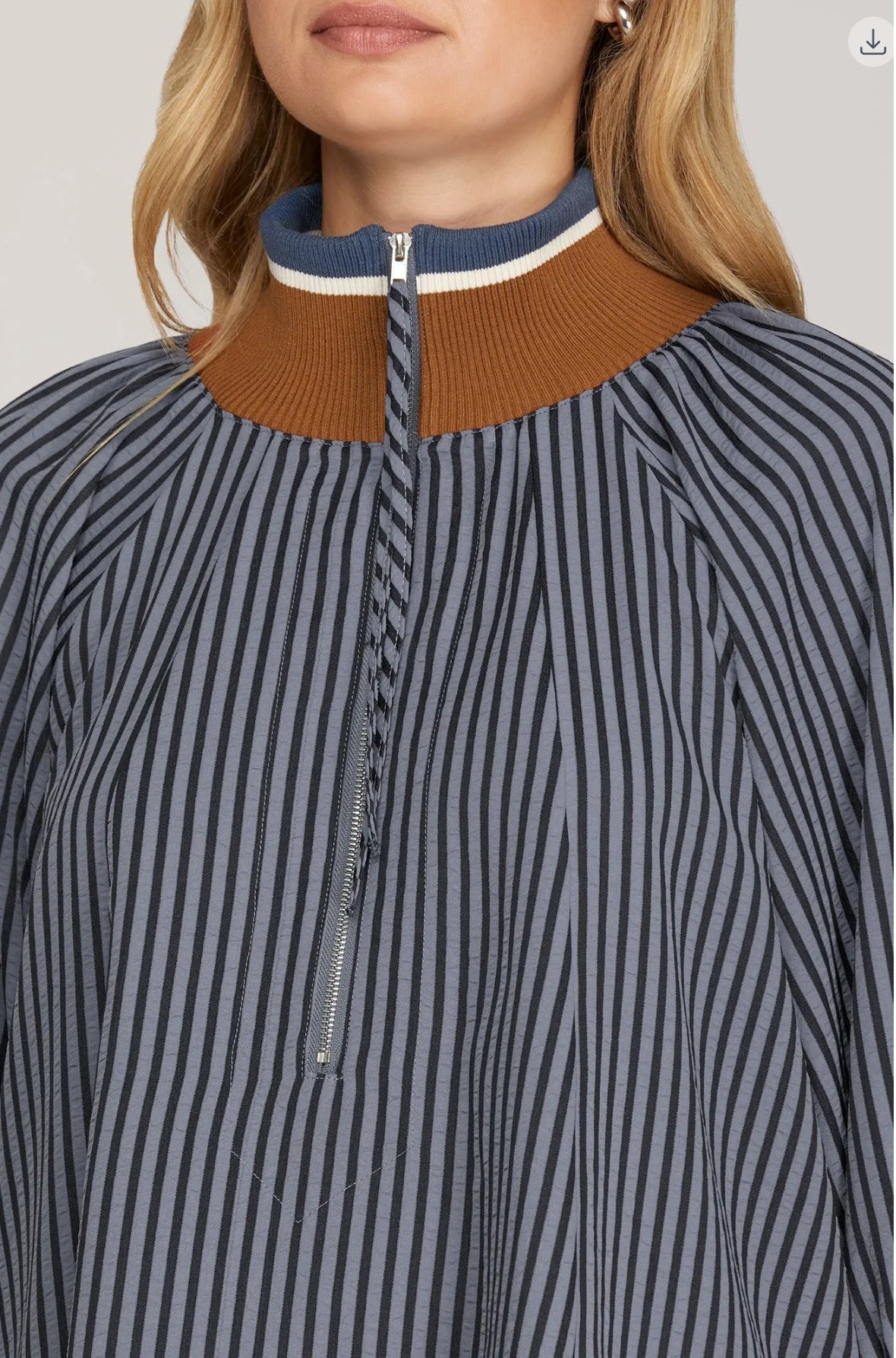 3/4 Sleeve Half Zip Striped Top Blouse - Talk of the Town