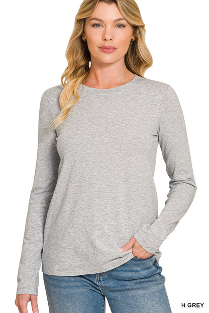 Zenana-COTTON CREW NECK LONG SLEEVE T-SHIRT