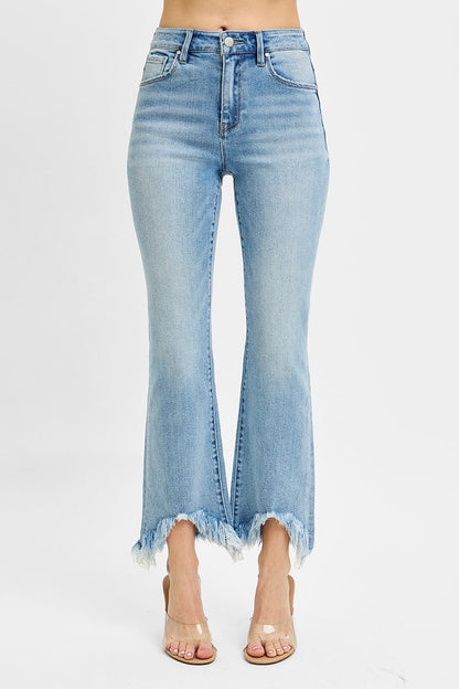 Risen High Rise Crop Bootcut Frayed Hem Pants