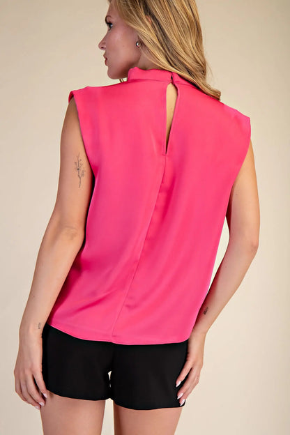 Glam Cowl Neck Pleats Sleeveless Top