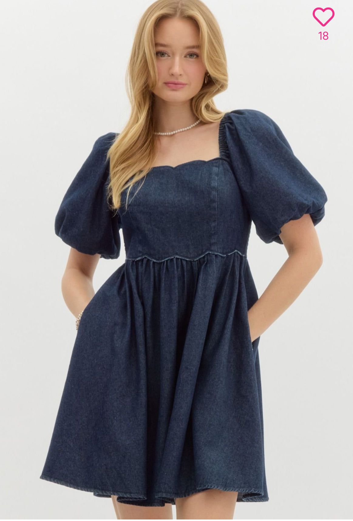 Denim Bubble Sleeve Mini Dress