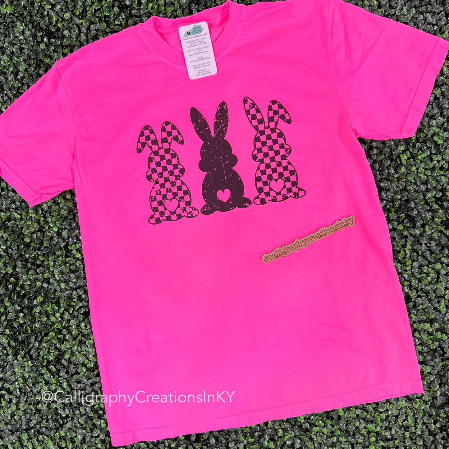 Neon Pink Checkered Bunnies Tee