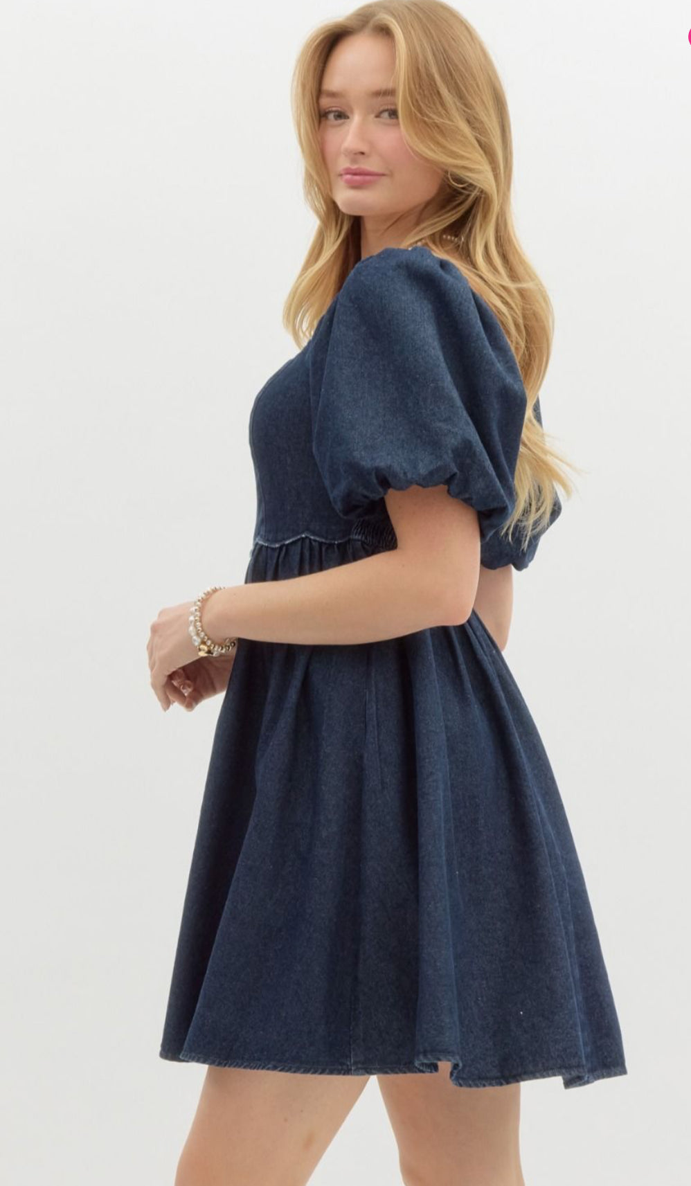 Denim Bubble Sleeve Mini Dress