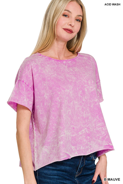 Zenana-CRINKLE WASHED CREW NECK SHORT SLEEVE CROP BOX TEE