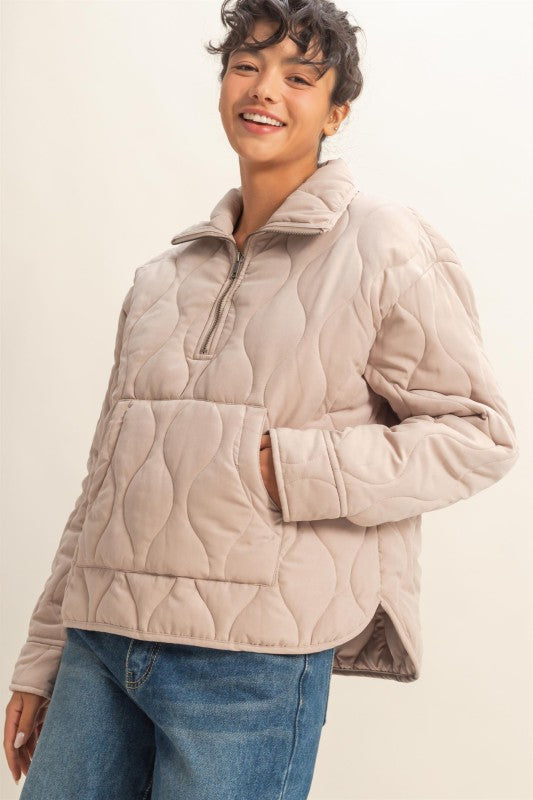 Quilted Zip Front Pullover – Cozy