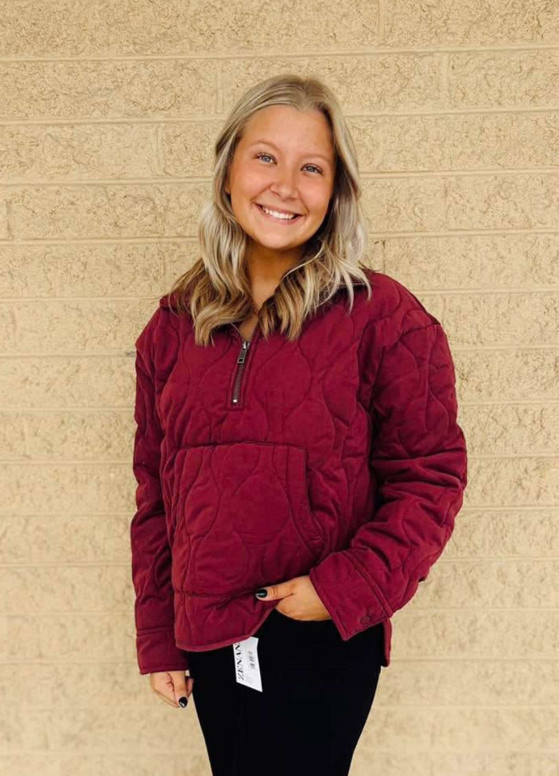 Quilted Zip Front Pullover – Cozy - Talk of the Town