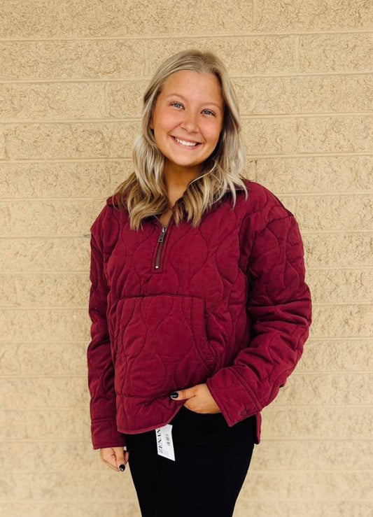 Quilted Zip Front Pullover – Cozy - Talk of the Town