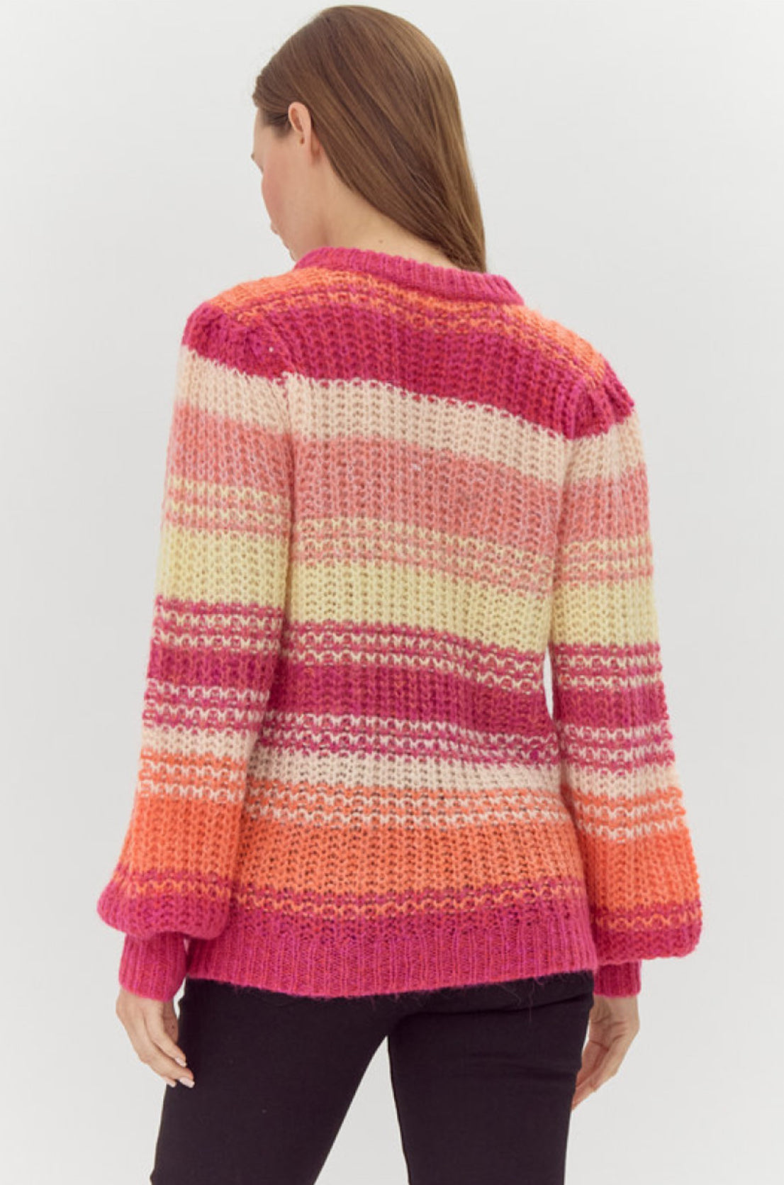 BB-Pink Bubble Sleeve Chunky Sweater