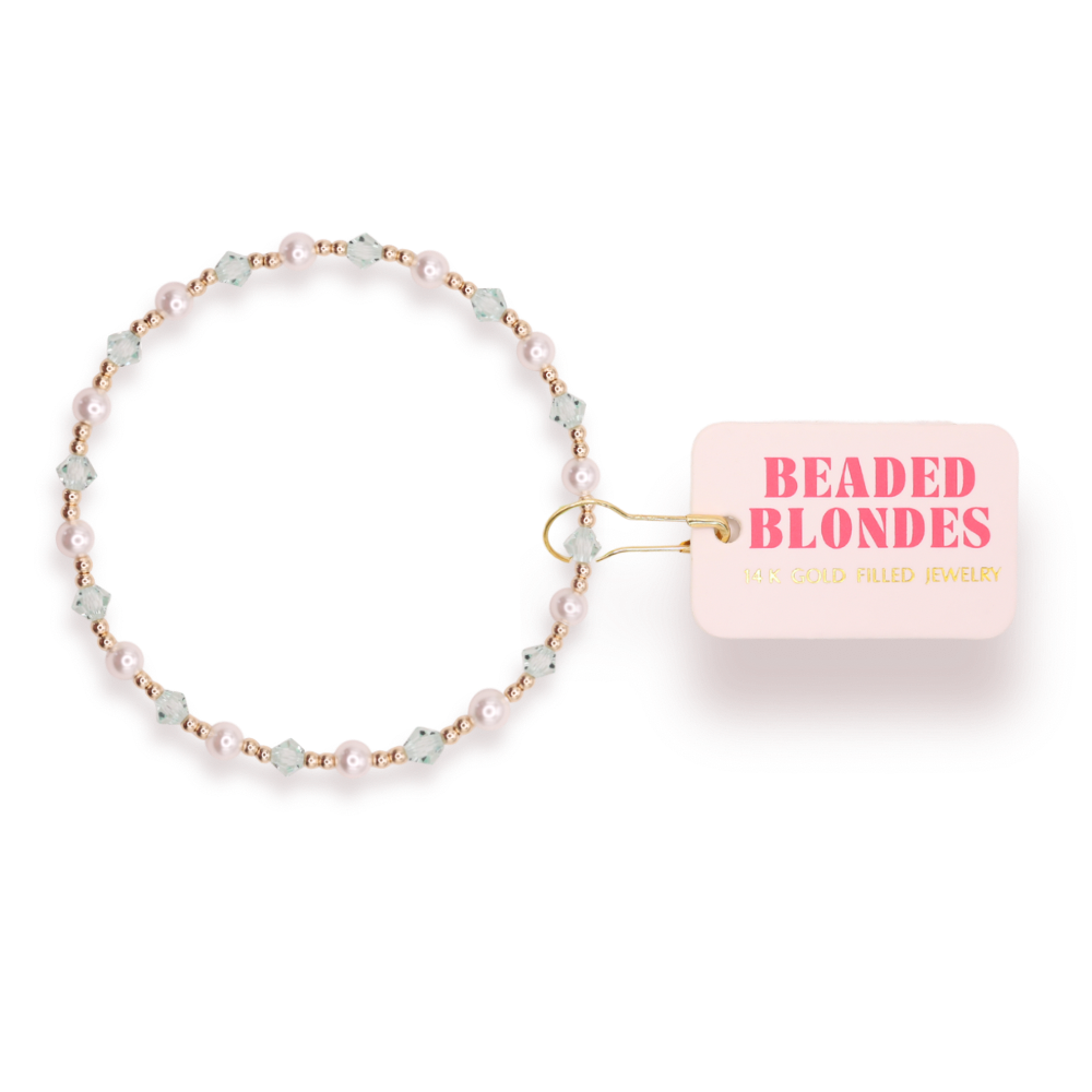 Green Pearl June Bracelet: Standard 6.75 Inch | Beaded Blondes