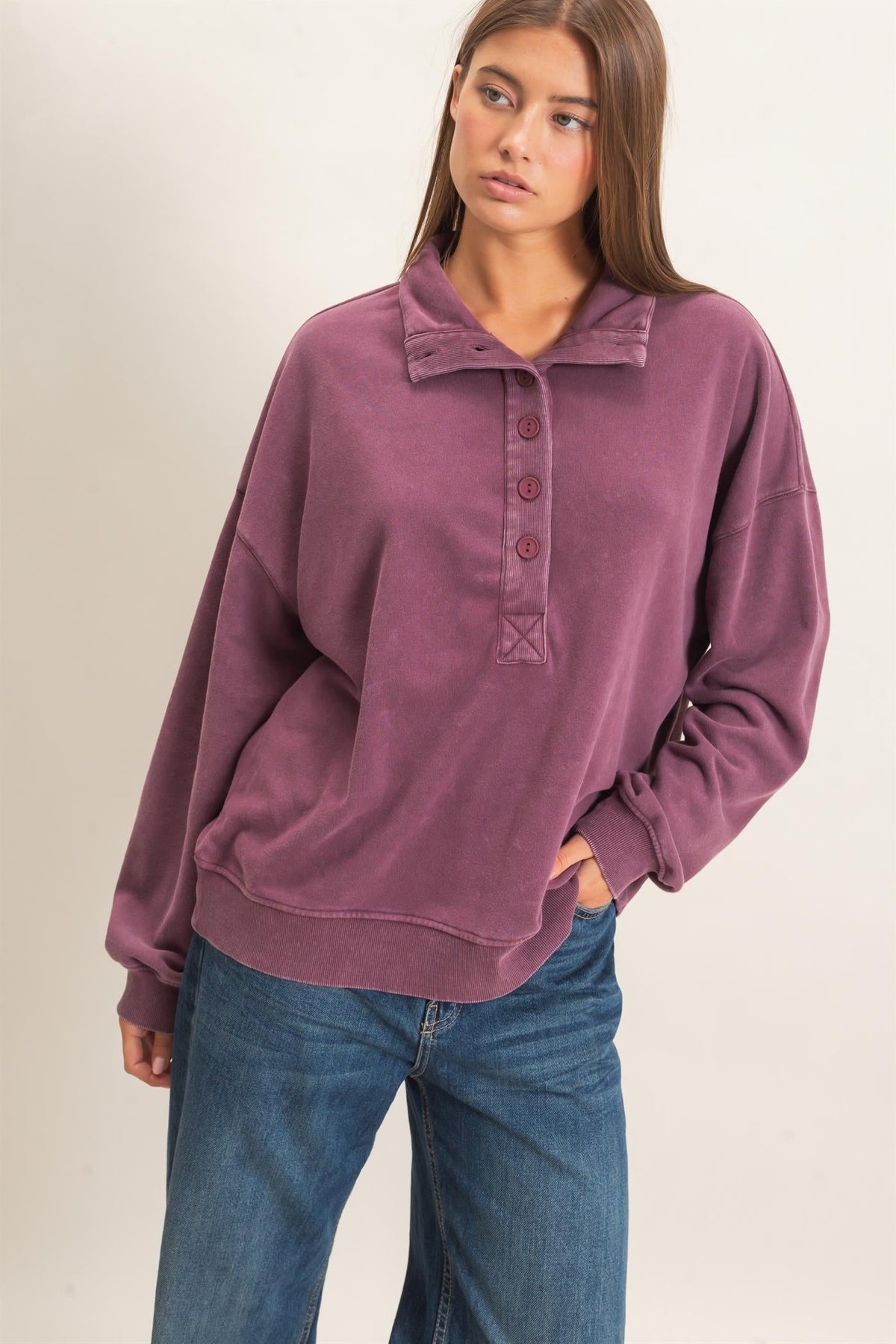 DZ-Mineral Wash Button Front Sweatshirt