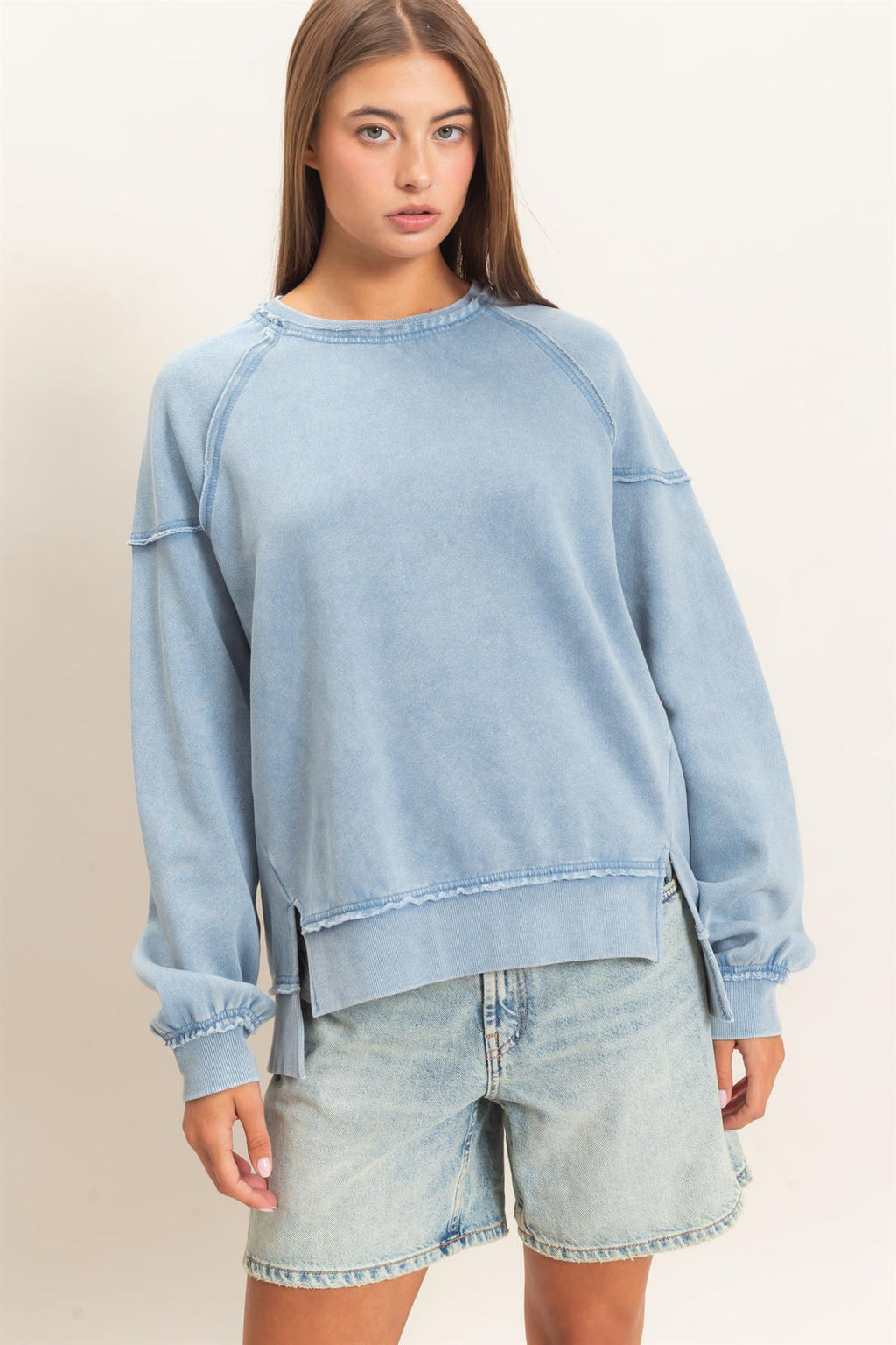 Hyfve-Acid Wash Raw Edge Sweatshirt