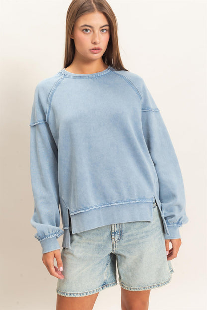 Hyfve-Acid Wash Raw Edge Sweatshirt