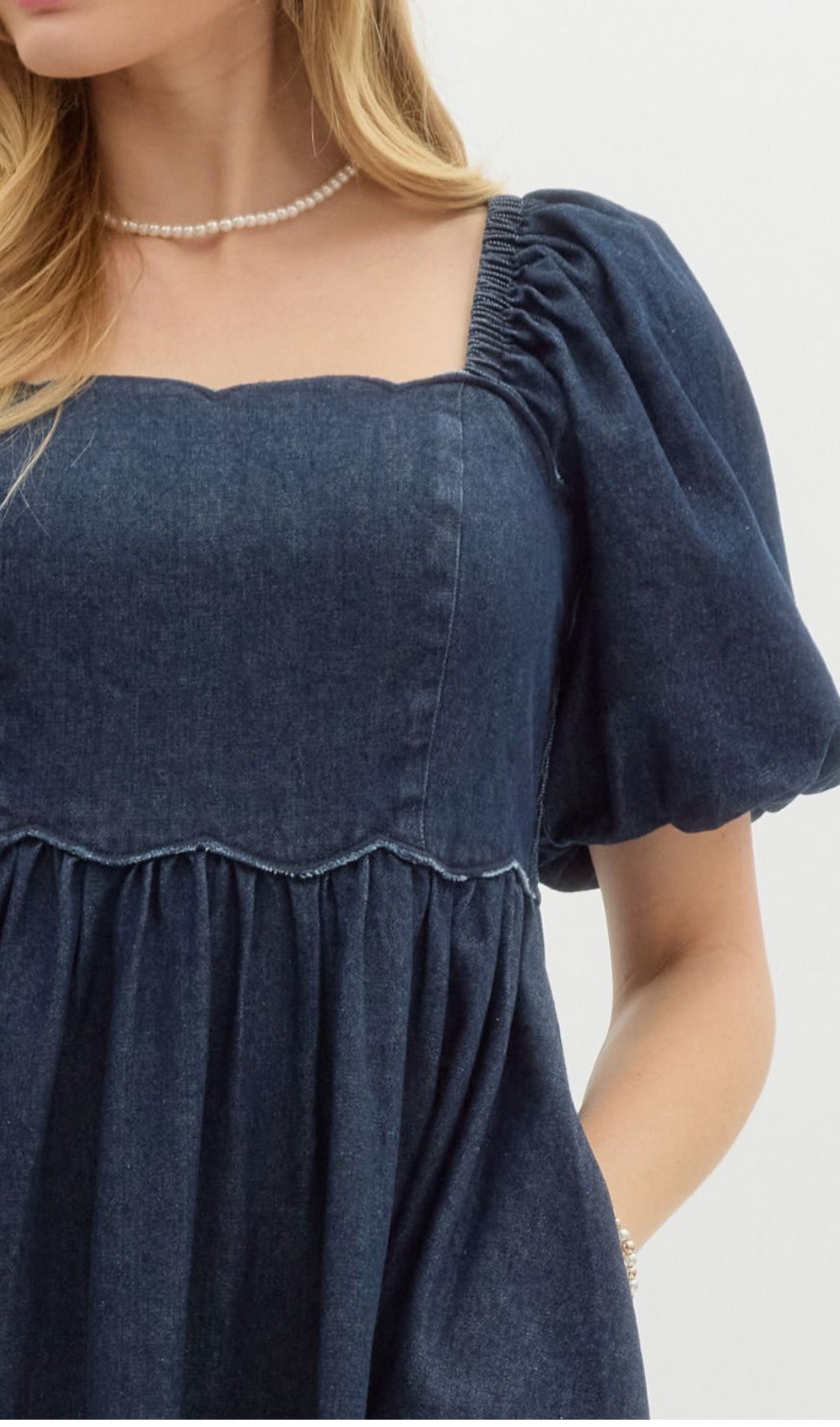 Denim Bubble Sleeve Mini Dress