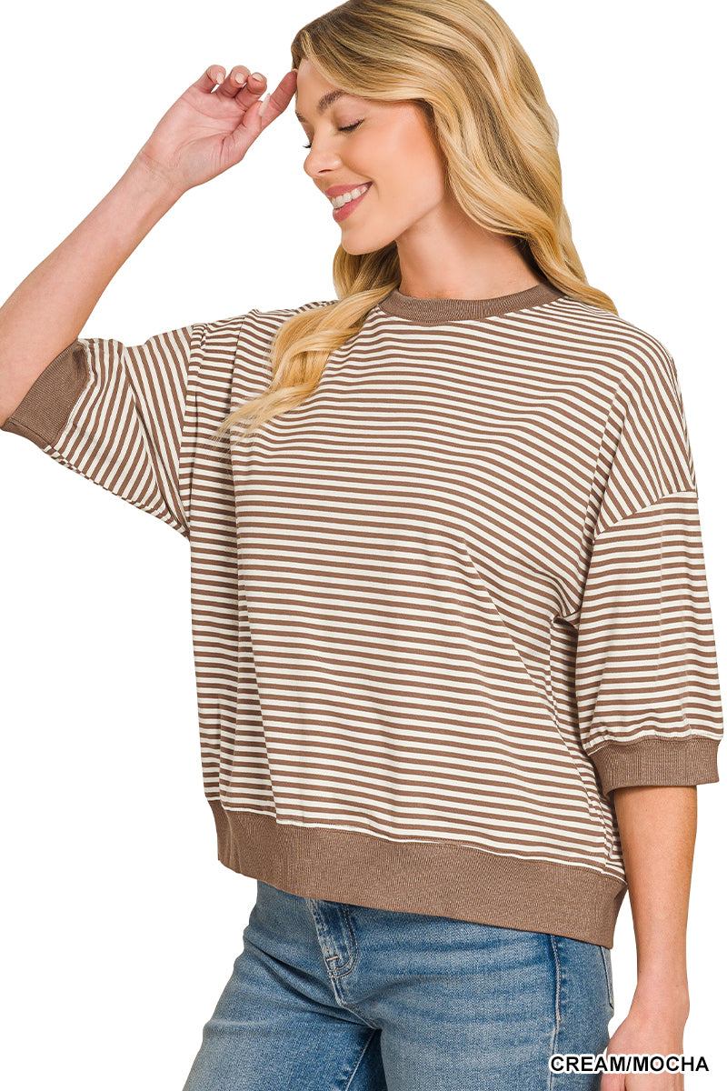 Zenana-STRIPED CONTRAST TRIM RIB BANDED TOP
