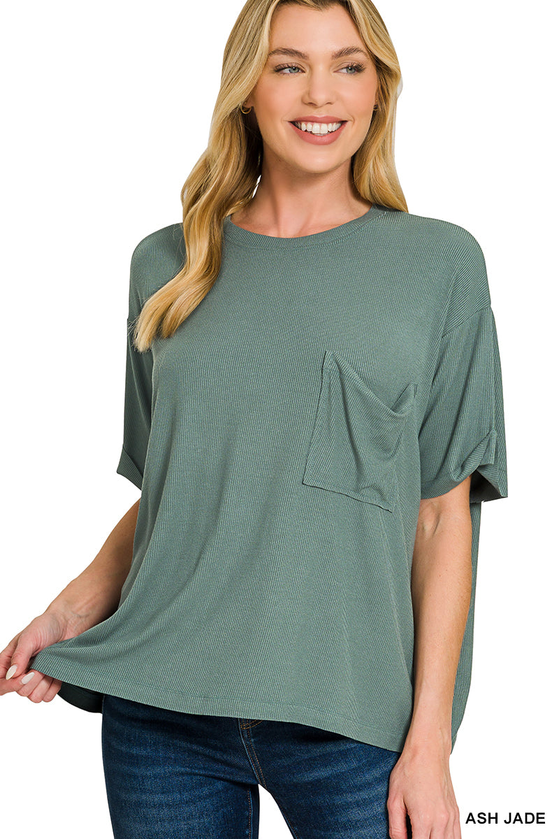 Zenana-OVERSIZED RIBBED ROUND NECK SHORT SLEEVE TEE