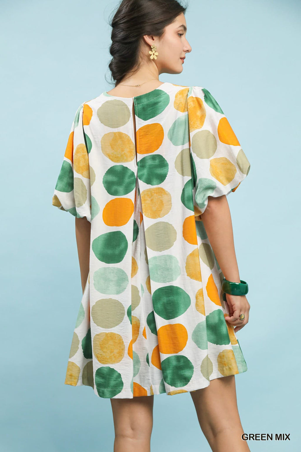 Umgee Abstract Dot Bubble Sleeve Tunic Dress