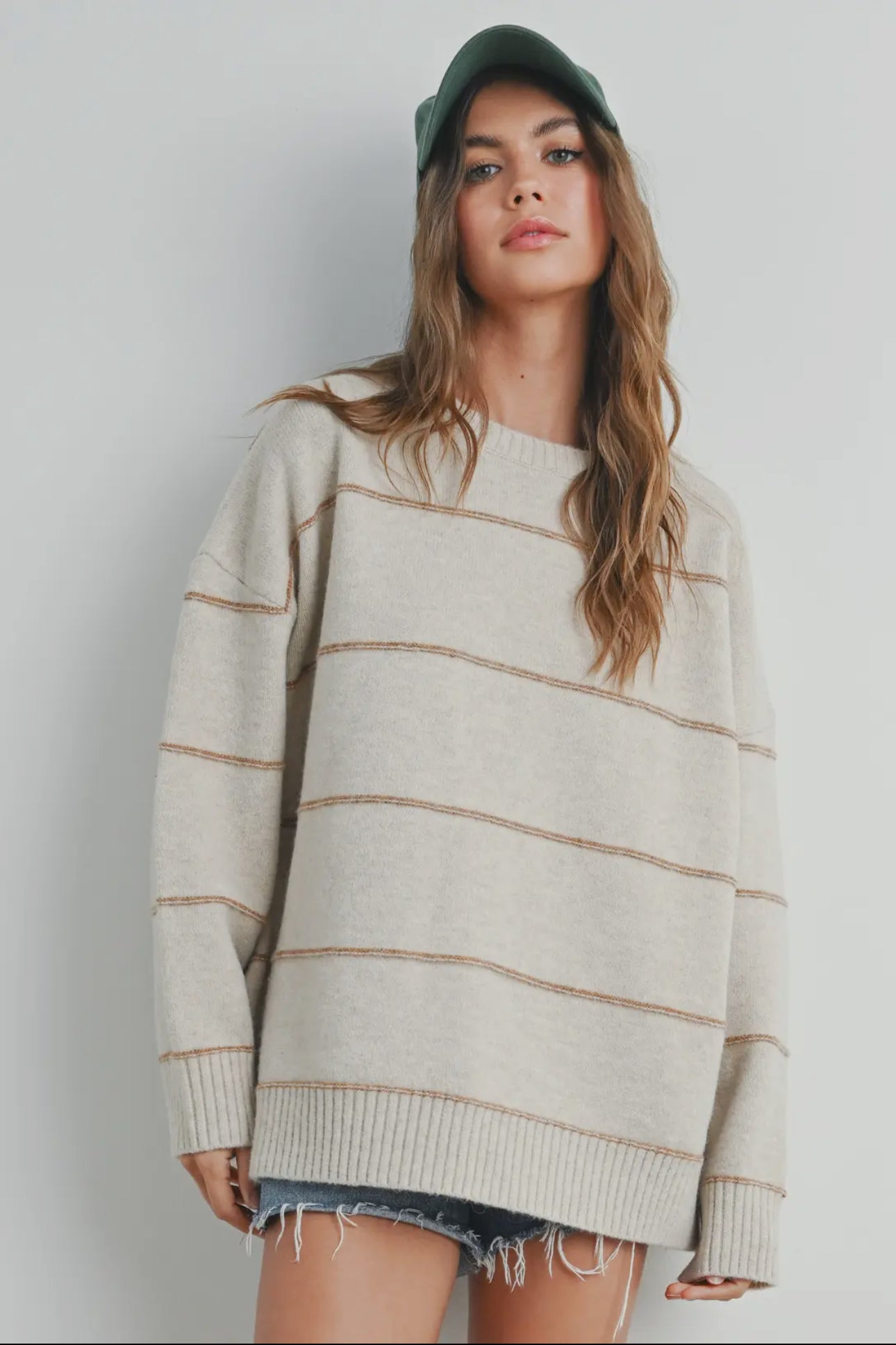 Striped Pattern Drop Shoulder Sweater