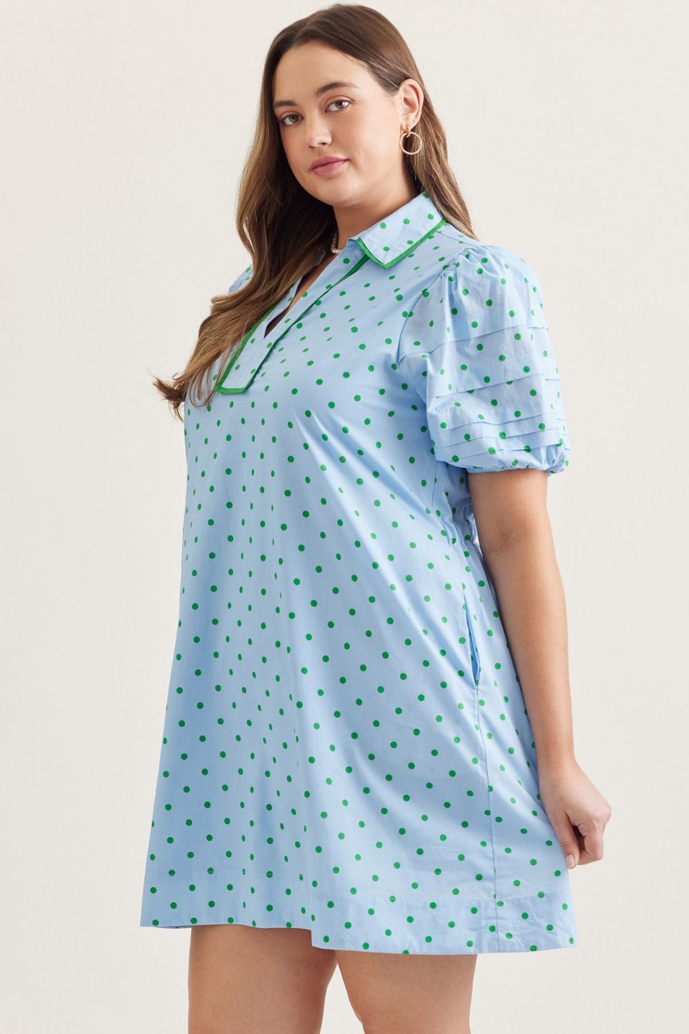 Plus Size Entro Polka dot short puff sleeve mini dress.