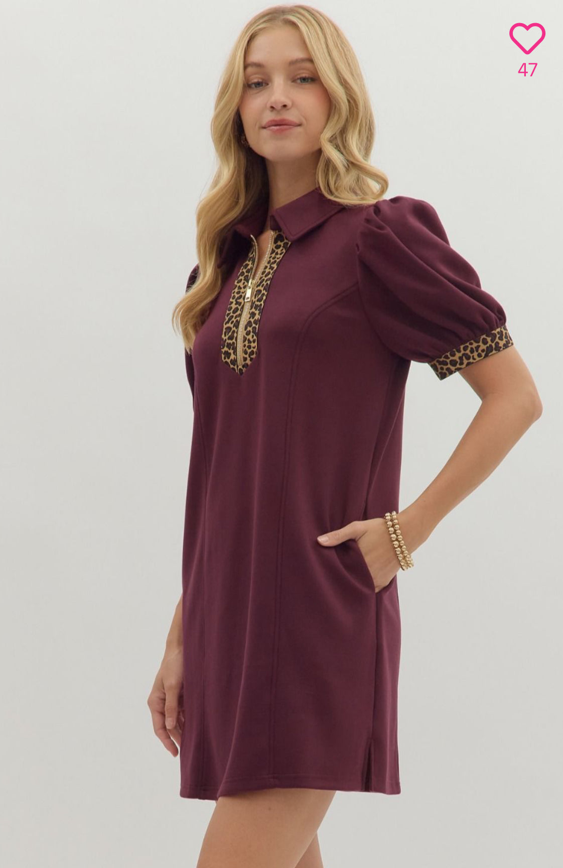 Burgundy Puff Sleeve Mini Dress