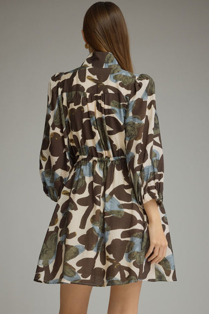 Entro-Printed ¾ balloon sleeve mini dress