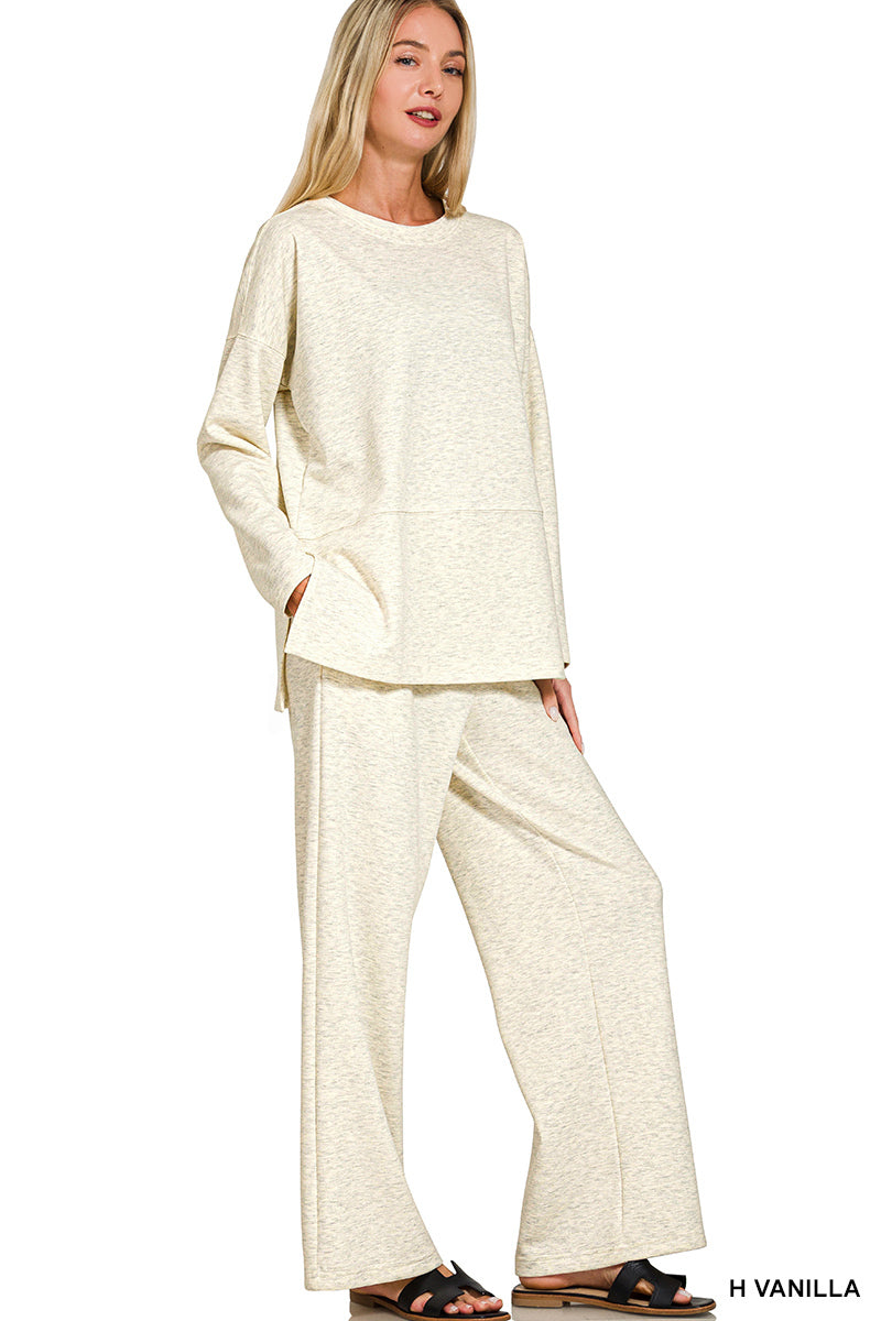 Zenana-SCUBA SIDE SLIT TOP & PANTS SET