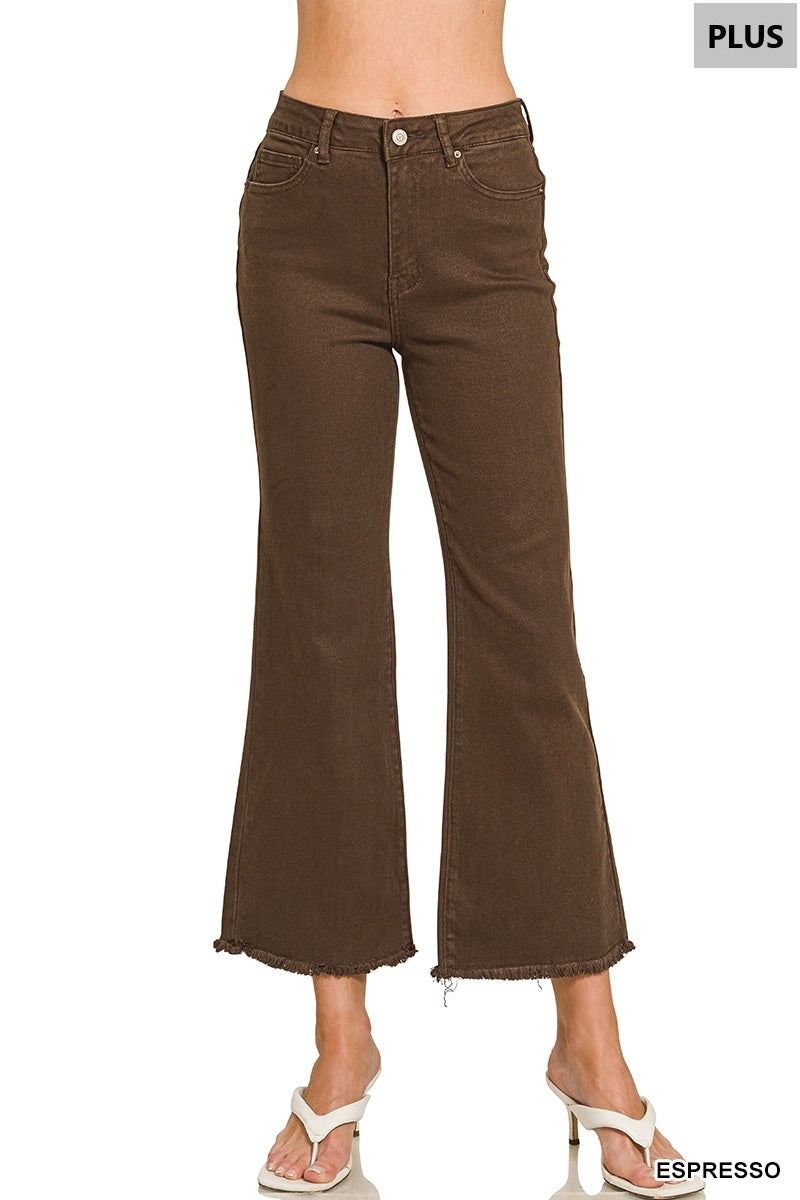 Zenana-PLUS ACID WASHED HIGH WAIST FRAYED HEM BOOTCUT PANTS