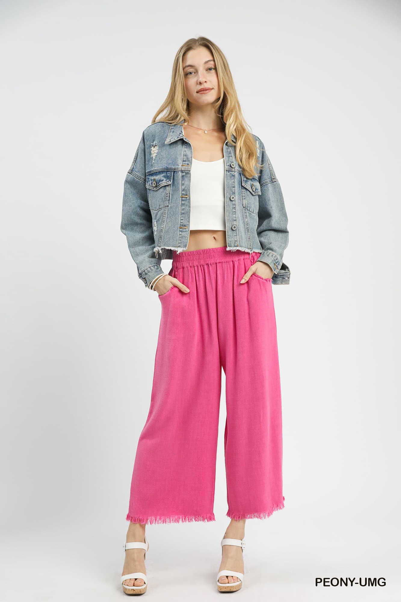 Umgee Frayed Hem Wide Leg Pants