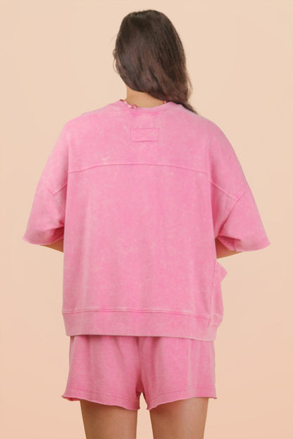 Pink • Mineral Wash Shirt/Shorts Set