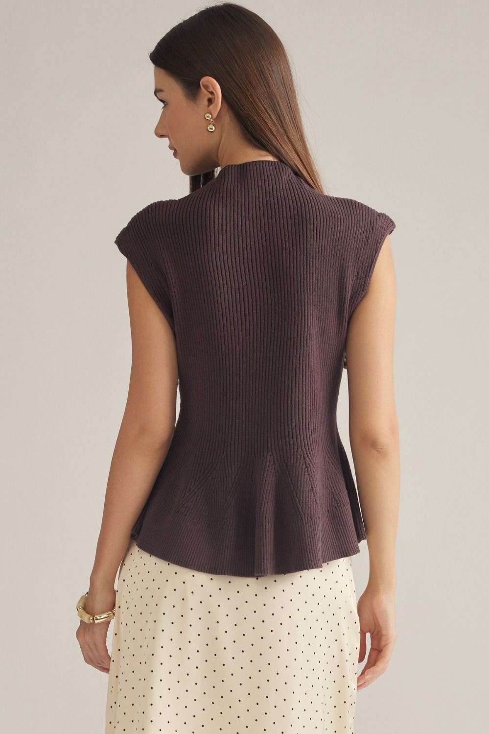 Entro-Solid cap sleeve knit top with a mock neck.