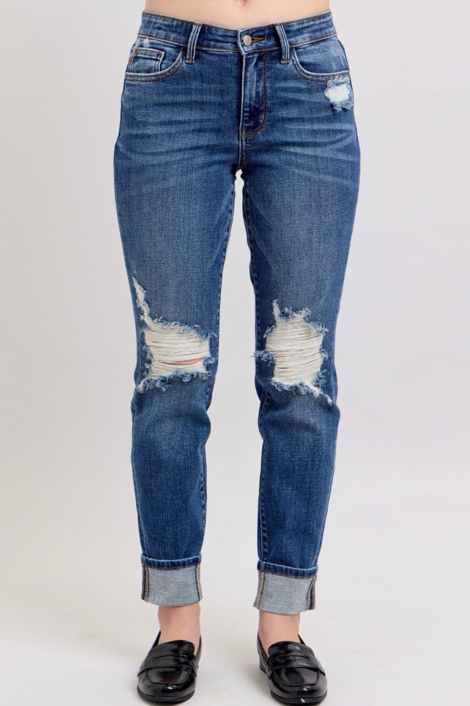 MR Boyfriend Destroy Cuff Jeans • Judy Blue