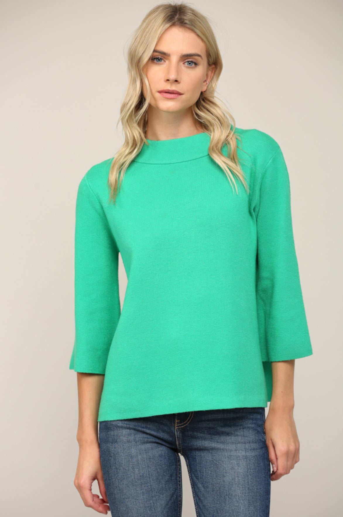 Mock Neck Pullover Bell Sleeve Sweater - Talk of the Town