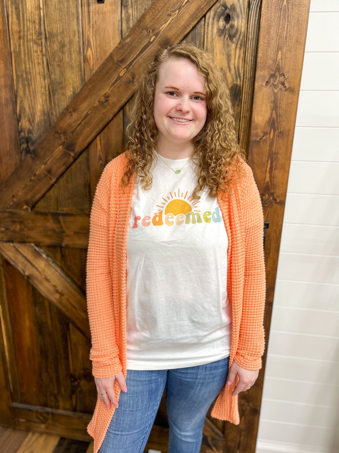 Orange Thin Waffle Cardigan