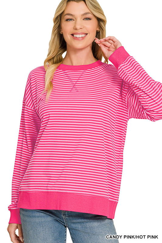 Zenana-STRIPED RIB BANDED PULLOVER