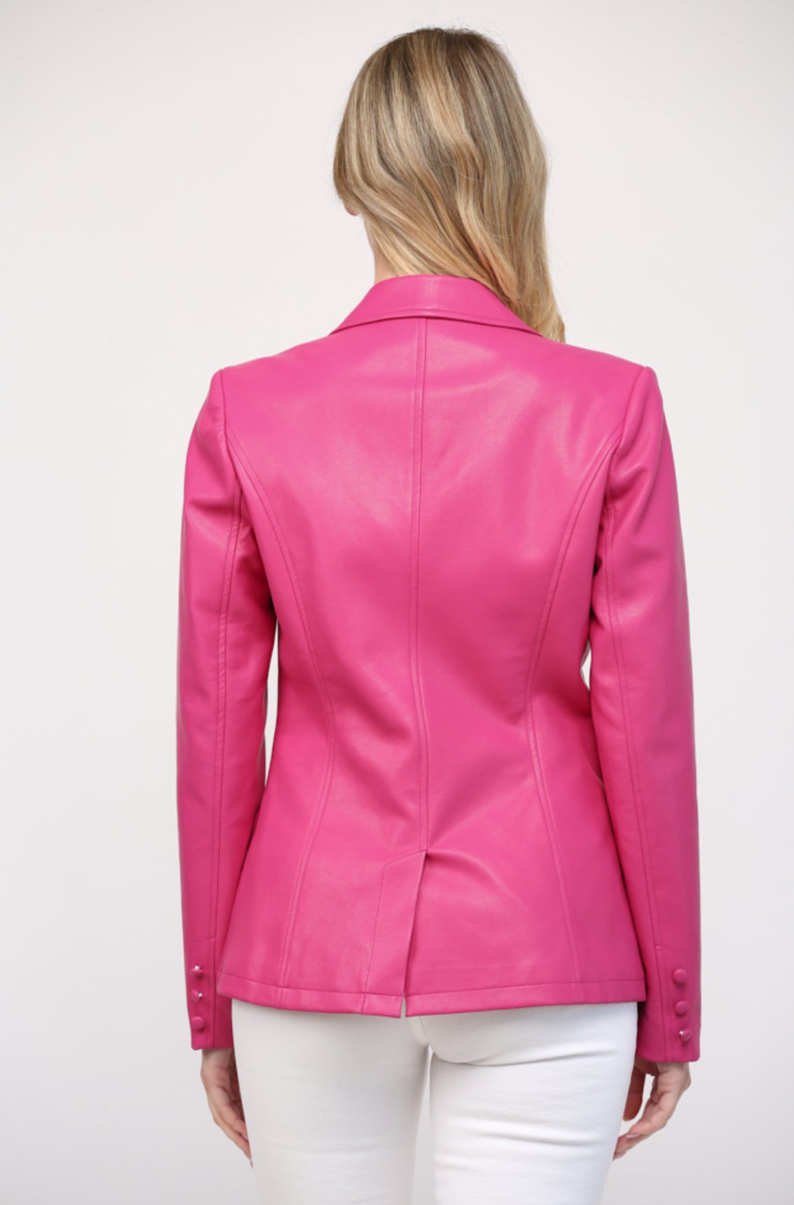 Fuchsia Pink Faux Leather Blazer