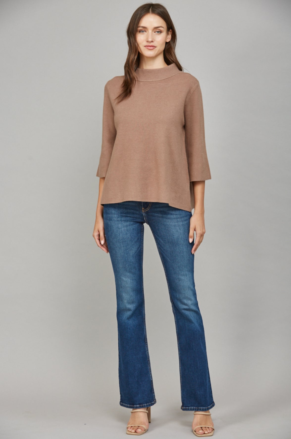 Mock Neck Pullover Bell Sleeve Sweater