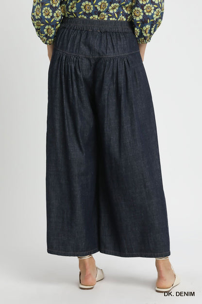 Umgee Stone Washed Wide-Leg Button-Front Culottes