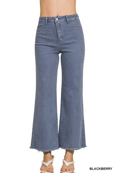 Zenana Acid Washed High Waist Frayed Wide Pants