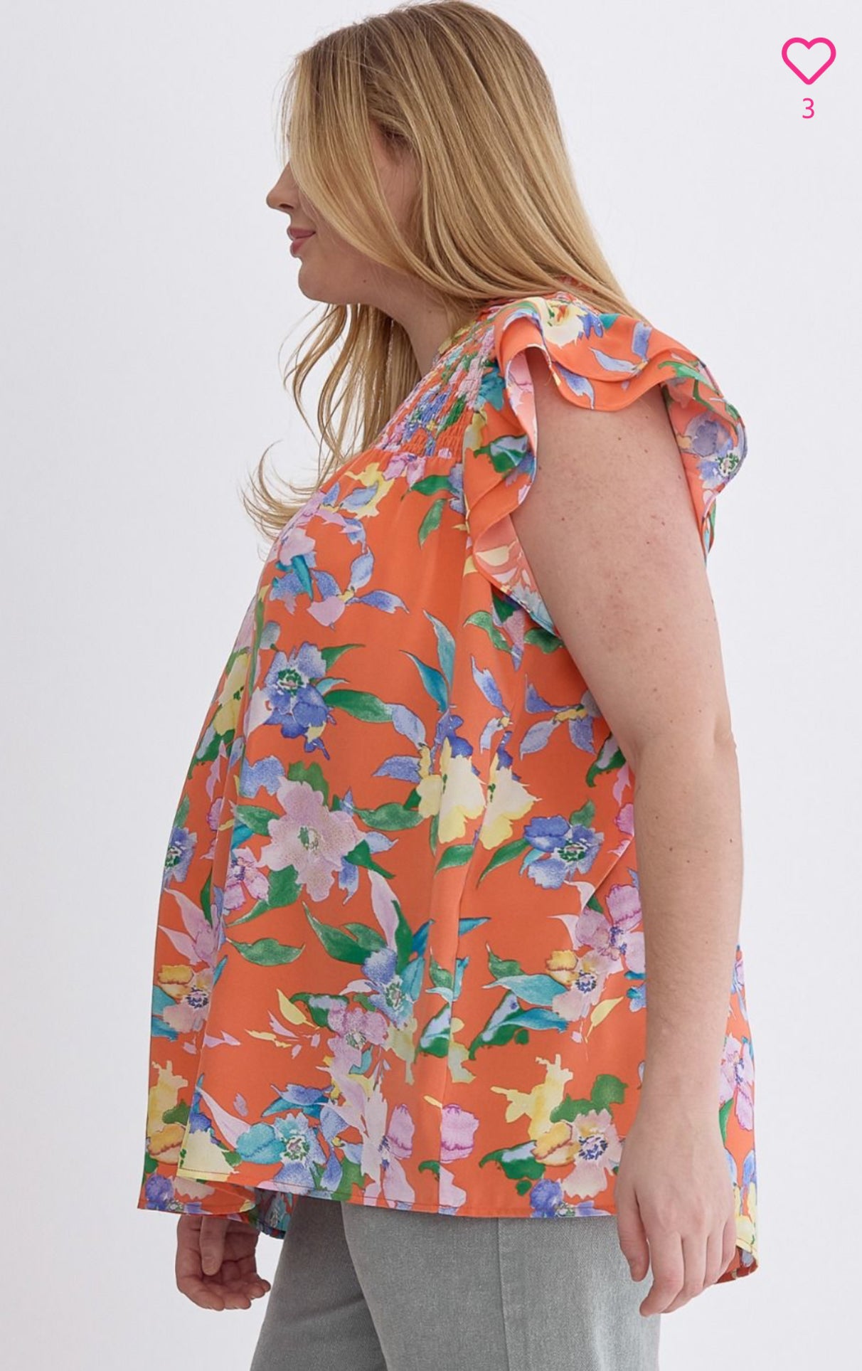 Floral Print V-neck top-Orange