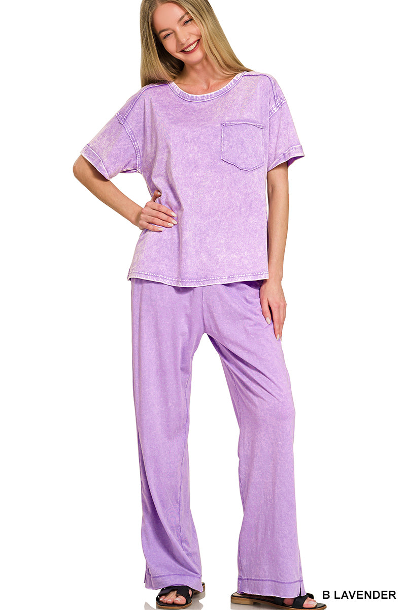 ACID WASHED EXPOSED SEAM TOP & PANTS SET