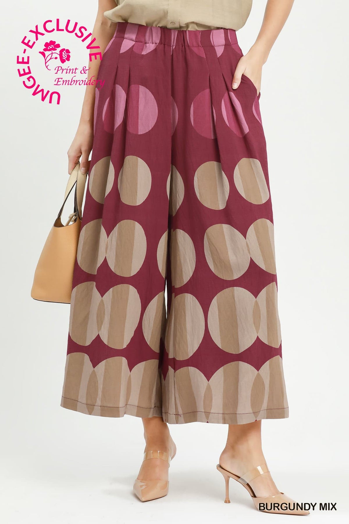 Umgee-Oversized Dot Print Wide Leg Pants